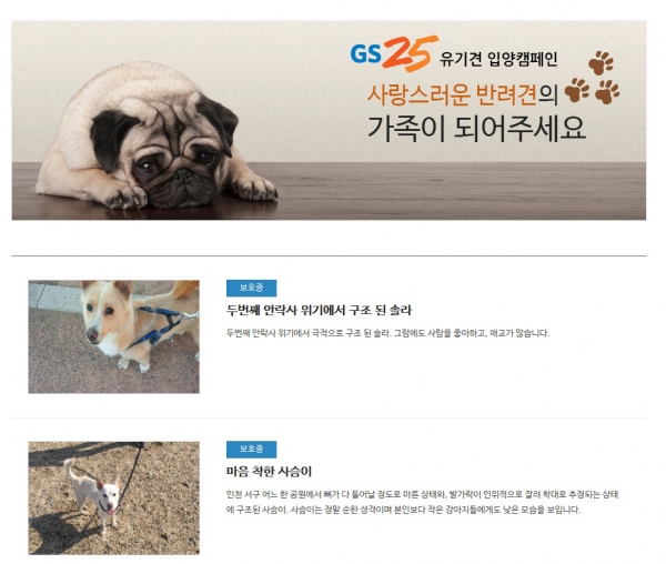 GS25 유기견 입양 캠페인.2018.04.06/그린포스트코리아