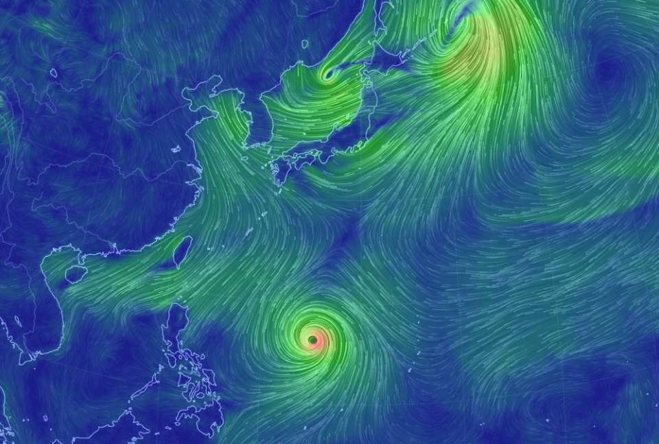 1일 오후 7시 기준 제25호 태풍 '콩레이' 위치. (어스널스쿨 제공)