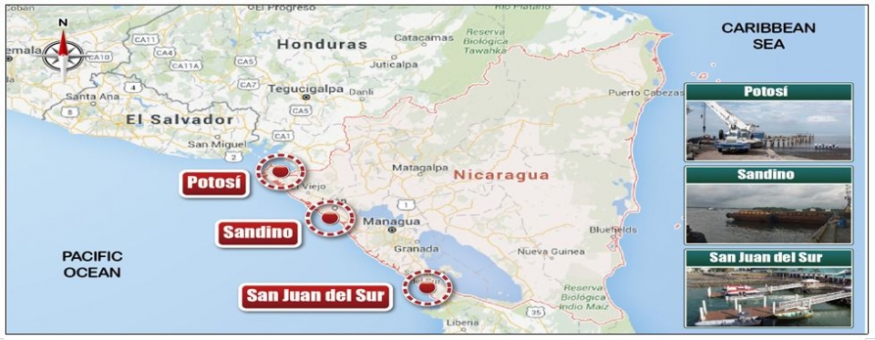 해수부가 니카라과 및 브라질과 항만협력회의를 갖는다. 사진은 니카라의 항만지역 지도(해수부 제공)2018.11.26/그린포스트코리아