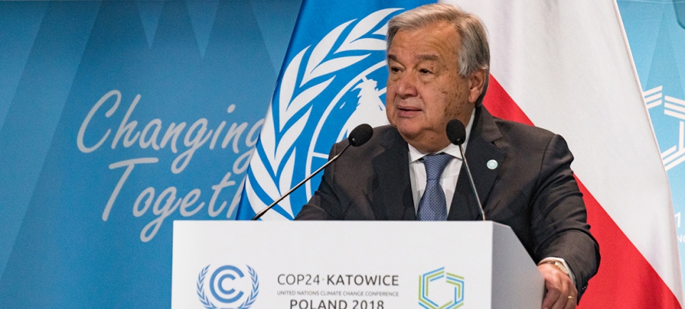 안토니오 구테흐스 개막식 연설을 통해 "기후변화는 많은 사람과 지역, 국가에 사활이 걸린 문제"라며 “기후변화를 막기 위해 전 세계 지도자들이 전향적으로 나서야 한다”고 밝혔다.(유엔홈페이지)2018.12.4/그린포스트코리아