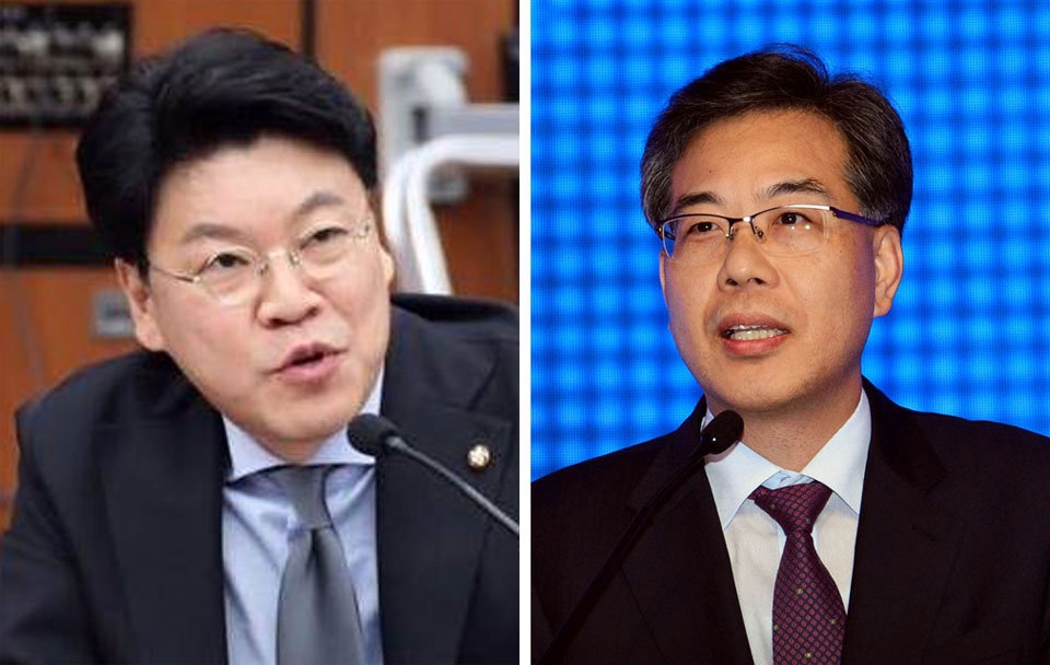 이해충돌 의혹에 휩싸인 자유한국당의 장제원·송언석 의원(사진 왼쪽부터).