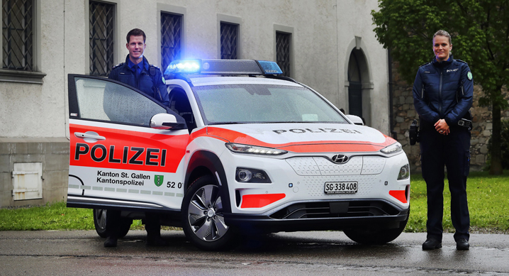현대자동차 '코나 일렉트릭'이 스위스 생 갈렌 주 경찰차로 선정됐다. (현대자동차 제공) 2019.6.10/그린포스트코리아