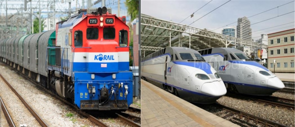 경유철도차량(디젤기관차, 왼쪽)과 전기철도차량(KTX 등, 오른쪽) (사진 환경부 제공)
