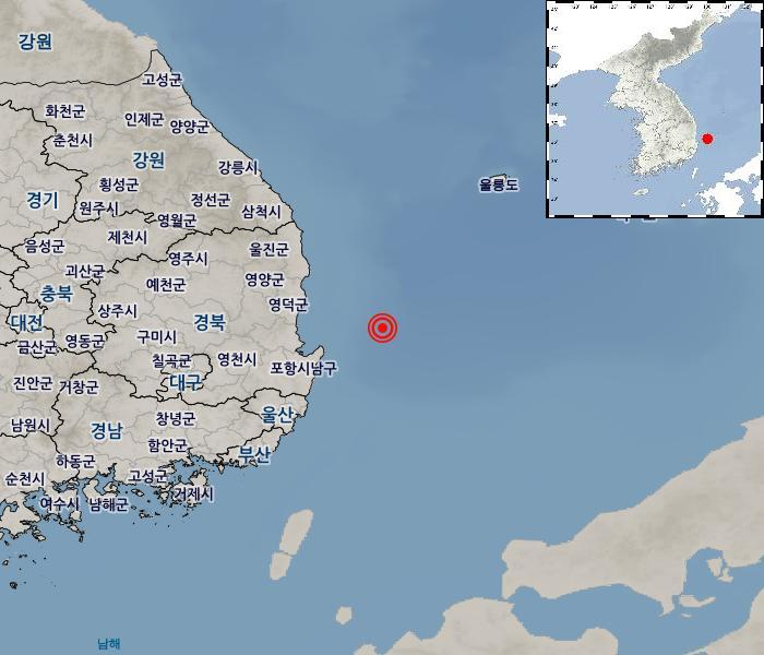 28일 경북 영덕군 동남동쪽 61km 해역에서 규모 2.5 지진이 발생했다.(기상청 제공) 2019.8.28/그린포스트코리아