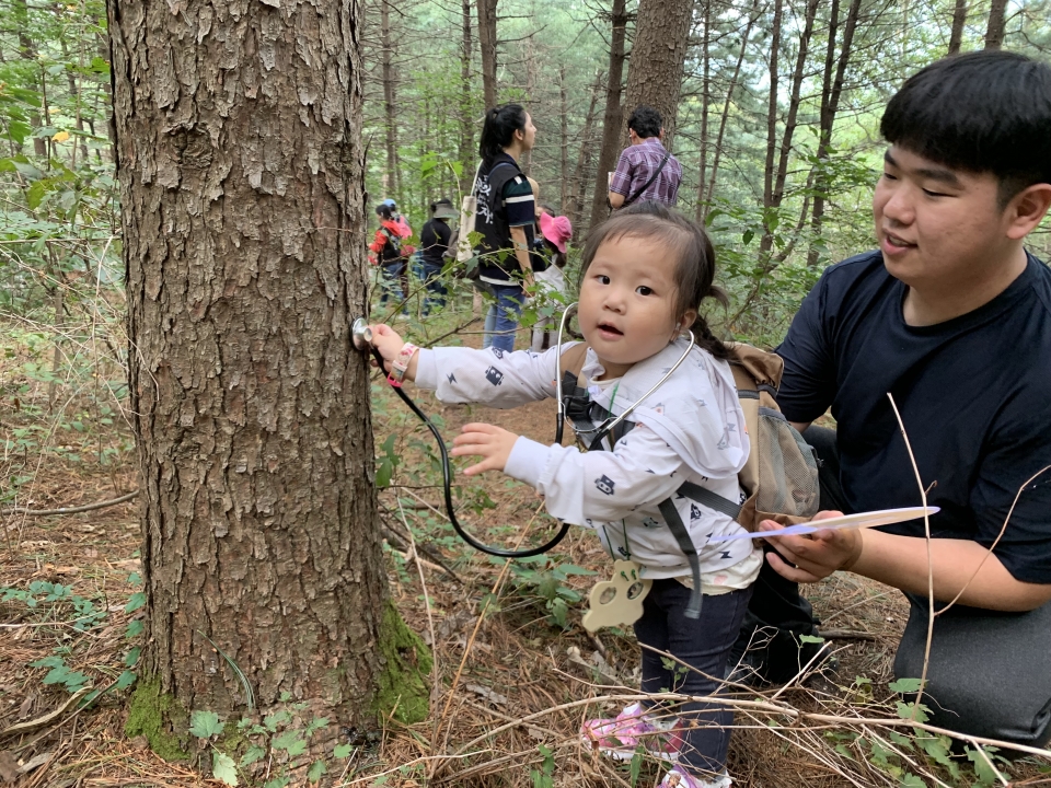 이번 행사는 만 3~5세 자녀를 둔 가족들이 참여해 학술림의 산림 자원을 활용한 다양한 숲 체험교육이 이뤄졌다. (사진 환경보전협회 제공)