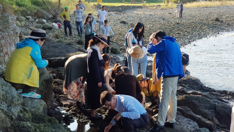 워크숍에 참여한 강사단이 갯바위 현장조사를 하고 있다. (사진 해양환경공단 제공)