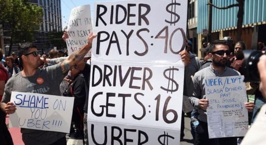 우버 운전자들은 부당한 계약을 이유로 저임금 노동에 달리고 있다고 주장하고 있다. 사진은 지난 5월 우버 운전자들의 파업 당시 모습.(인스타그램 'ridesharerebels' 화면 캡처) 2019.11.10/그린포스트코리아