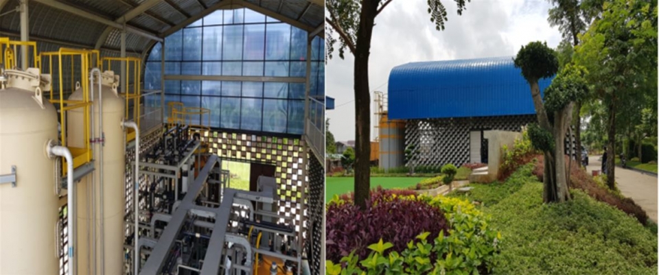 인도네시아 건물형(직결형) 정수처리시설 내부전경(왼쪽)과 외부전경. (사진 환경부 제공)/그린포스트코리아
