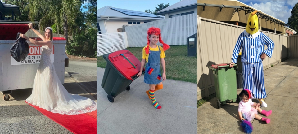 호주에 사는 사람들이 독특한 옷을 입고 쓰레기를 버리고 있다. ('쓰레기통 외출' 페이스북 캡처) 2020.4.11/그린포스트코리아