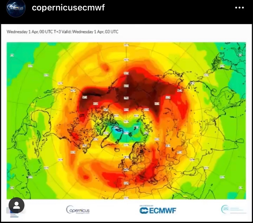 사진은 북극의 오존 등에 대해 설명한 SNS 게시물 (코페르니쿠스 ECMWF 인스타그램 캡쳐)/그린포스트코리아