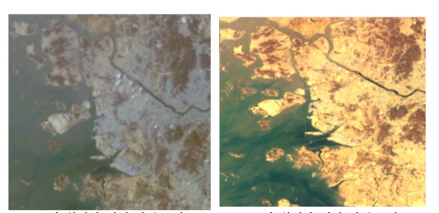 1호가 촬영한 인천부근 모습(왼쪽)과 2호가 촬영한 모습(오른쪽). 화질 차이가 눈에 띈다. (과학기술정보통신부 제공)/그린포스트코리아