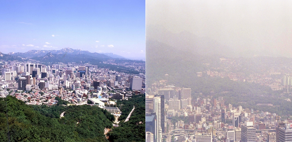 남산에서 바라본 서울 시내의 1989년과 1994년의 모습. (국가기록원 제공)/그린포스트코리아