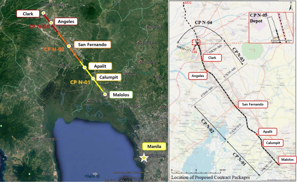현대건설이 수주한 필리핀 남북철도 1공구 위치도. (현대건설 제공)/그린포스트코리아