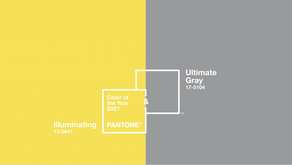 색채 연구소 팬톤이 선정한 2021년 트렌드를 이끌 색은 ‘얼티미트 그레이’와 ‘일루미네이팅’이다. 두 가지 색 모두 회복과 희망, 긍정을 의미하고 있다. (팬톤 제공)/그린포스트코리아