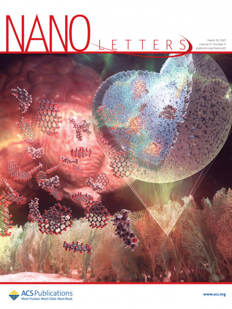 Nano Letters 3월 표지 논문으로 선정된 ‘그래핀 양자점의 콜레스테롤 결합을 통한 콜레스테롤의 리소좀 축적 완화 효과’ 모식도 (