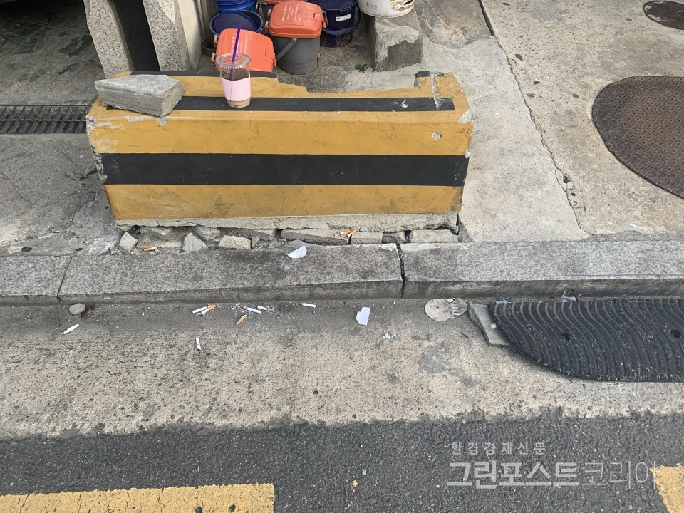 서울 송파구 한 주택가 이면도로에 버려진 담배꽁초들 (이한 기자. 2021.4.6)/그린포스트코리아