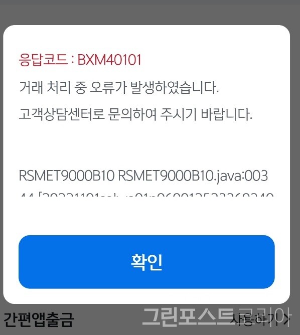 신한은행의 '뉴 쏠(New SOL)' 모바일 뱅킹 애플리케이션(앱) 일부 서비스가 오류가 발생했다.('뉴 쏠' 앱 캡처)/그린포스트코리아