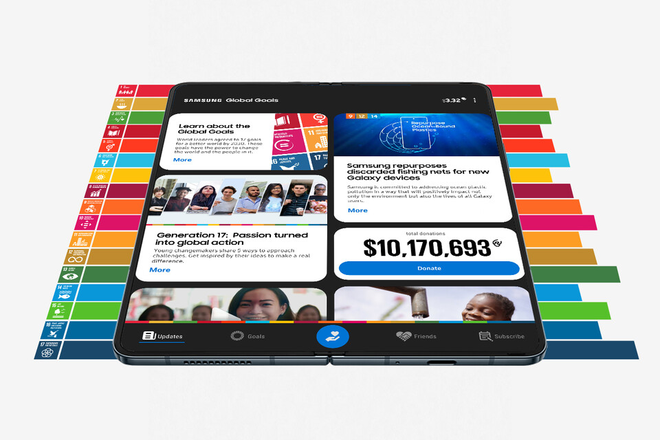1000만 달러가 넘는 누적 기부금을 유엔개발계획에 전달한 삼성전자 갤럭시 스마트폰의 지속가능 애플리케이션 '삼성 글로벌 골즈(Samsung Global Goals). 앱을 통해 모금된 금액은 유엔개발계획의 지속가능발전목표 달성을 위한 전세계 100여개국 청년들의 다양한 활동을 지원하게 된다.(사진=삼성전자)/그린포스트코리아