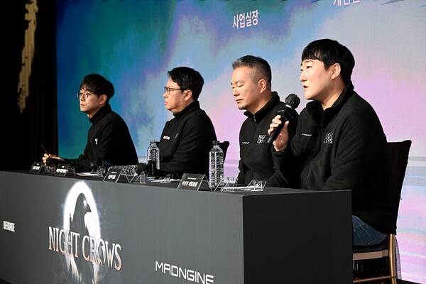 좌측부터 김정훈 위메이드 사업실장, 이장현 위메이드 게임전략실장, 손면석 매드엔진 대표, 이선호 매드엔진 개발총괄(사진=위메이드)/그린포스트코리아