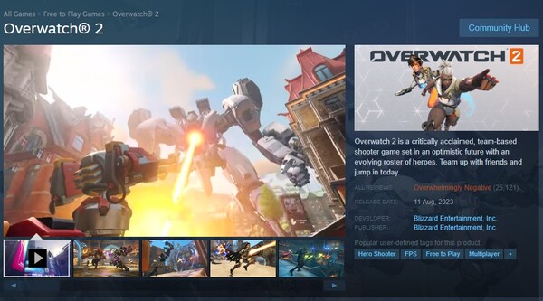 오버워치2 스팀 페이지(사진=스팀)/그린포스트코리아