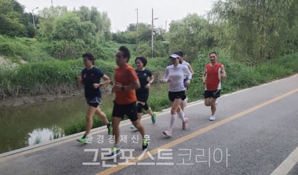 서울 여의도 샛강 둘레길을 달리는 여의도마라톤클럽 회원들(사진 여의도마라톤클럽 제공)/그린포스트코리아