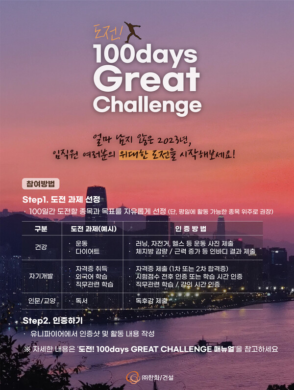 한화 건설부문, '도전! 100days Great Challenge' 프로그램 운영. (사진=한화 건설부문)/그린포스트코리아