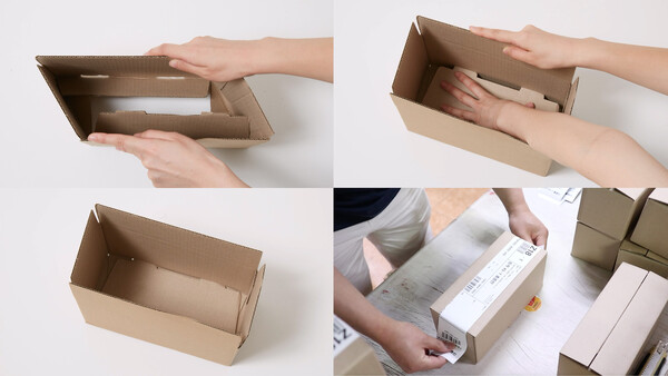 '원터치 박스'와 '테이프형 송장' 포장 과정. (사진=CJ대한통운)/그린포스트코리아 