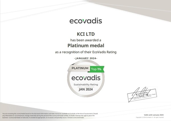 KCI가 글로벌 ESG 평가기관인 '에코바디스(EcoVadis)'로부터 획득한 플래티넘 메달 인증서. (사진=삼양홀딩스)/그린포스트코리아