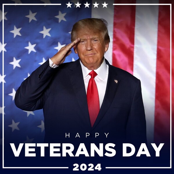 도널드 트럼프 미국 대통령 당선인이 지난 11월 11일(현지 시각) ‘재향군인의 날(Veterans Day)’을 맞아  자신의 엑스(X, 옛 트위터) 계정에 기념 메시지를 남겼다. 해당 X 갈무리