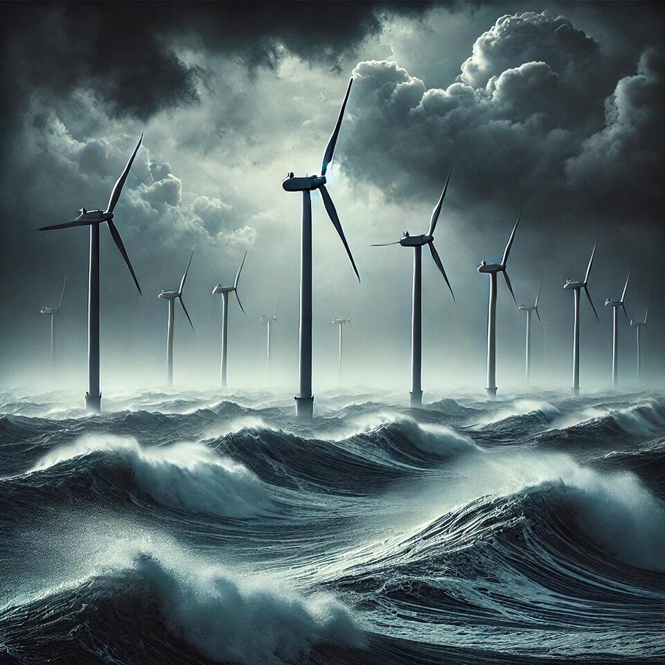 글로벌 에너지 기업들이 미국 해상풍력 사업에 연이어 철수하며 시장이 움츠러 들 수 있다는 우려가 나오고 있다./챗GPT 제공