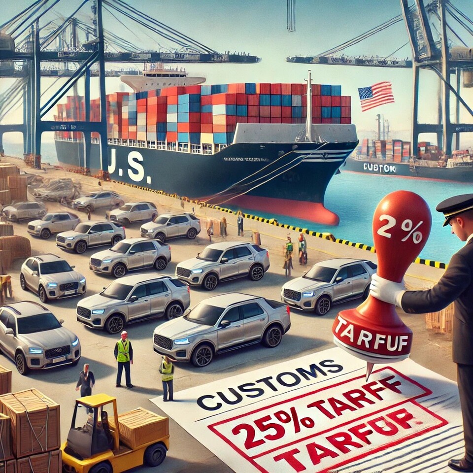 도널드 트럼프 미국 대통령이 수입 자동차에 대한 25% 이상 관세를 부과하겠다는 뜻을 밝히면서 국내 자동차 업계가 긴장하고 있다. /AI 생성 이미지