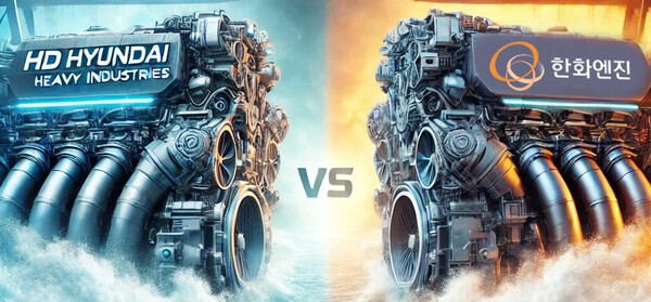 국내 선박엔진 제조업체인 HD현대중공업과 한화엔진은 조선업계의 슈퍼사이클과 맞물려 대규모 수주를 기록하며 글로벌 시장에서 두각을 나타내고 있다./인공지능 이미지