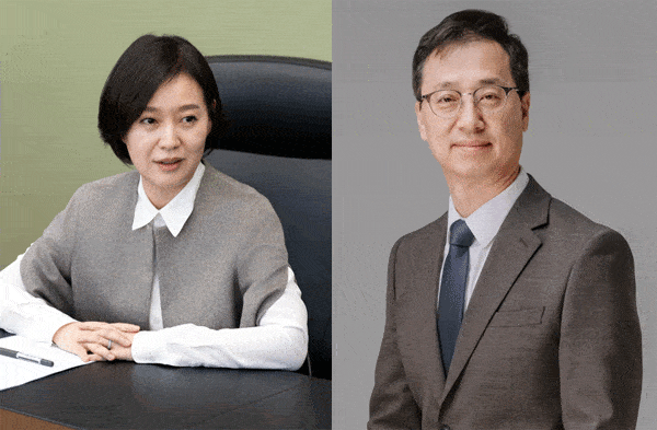 고 임성기 한미약품 창업주의 장녀인 임주현 한미사이언스·한미약품 부회장(왼쪽)과 전문경영자인 박재현 한미약품 대표이사./한미약품그룹 제공 