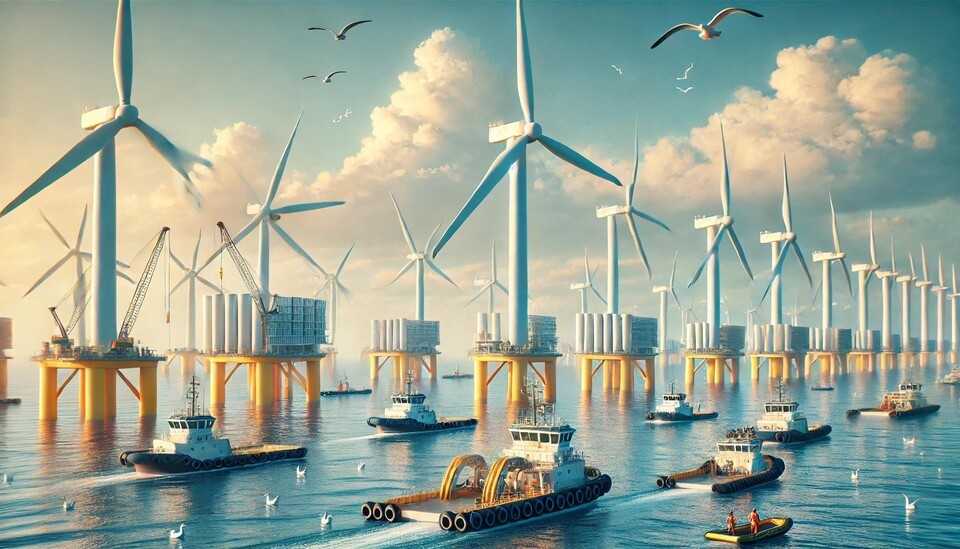 정부가 '시장 초기 공공주도 산업생태계 구축'을 지원하며 국내 풍력산업 생태계 육성을 위한 발판이 만들어질 전망이다./챗GPT 생성