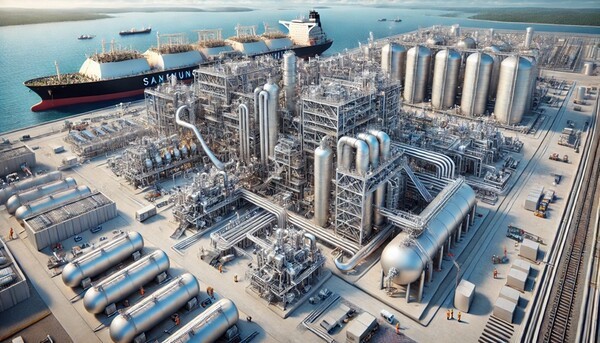 삼성중공업이 ‘액화천연가스 생산·저장·하역설비(FLNG)’에서 가장 중요한 역할을 하는 액화장비 개발에 성공했다./인공지능 이미지