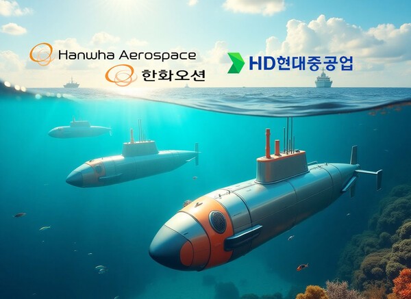 화오션·한화에어로스페이스와 HD현대중공업이 차세대 배터리 잠수함 개발에 박차를 가하면서 글로벌 해양 방산 시장의 판도 변화를 예고하고 있다. /인공지능 생성 이미지