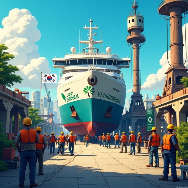 HD한국조선해양, 한화오션, 삼성중공업 등 국내 조선 빅3가 친환경 기술과 넷제로(Net Zero) 경쟁력 강화를 위해 환경·사회·지배구조(ESG) 분야에 대규모 투자에 나섰다./인공지능생성이미지