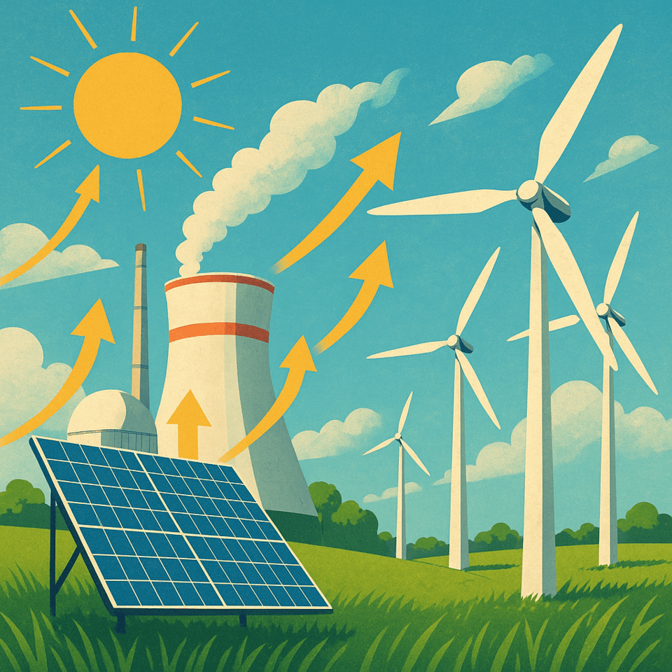 원전이 지난해 국내 전력발전 비중 1위를 차지하고 신재생에너지도 10%를 돌파하며 에너지 구조가 탈탄소를 중심으로 재편되고 있다./인공지능 이미지 생성