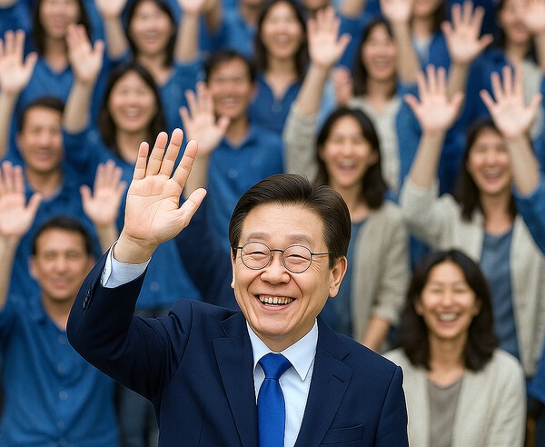 이재명 대통령이 4일 국회 로텐더홀에서 취임식을 갖고, 공식 업무를 시작했다./민주당 제공 사진 기반 인공지능생성이미지