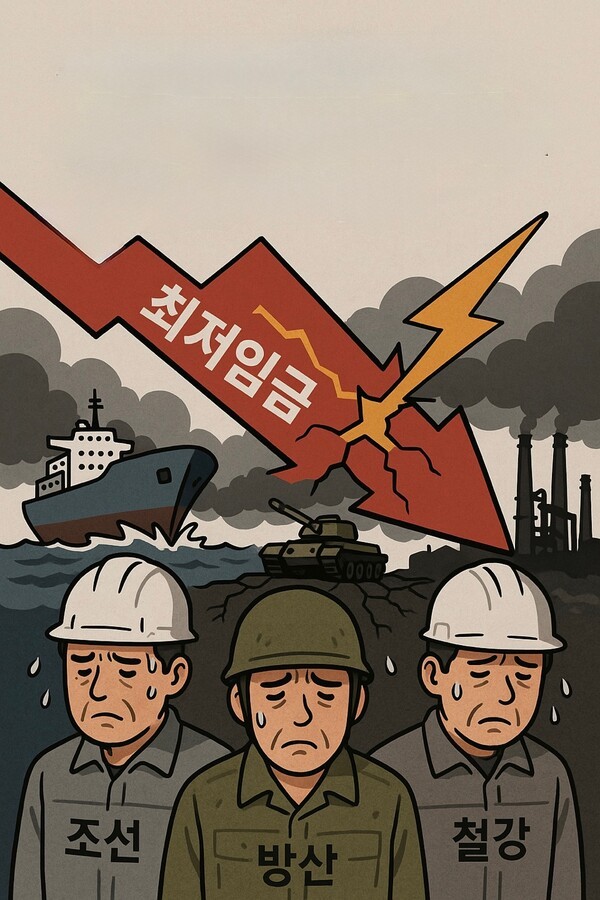 17년 만에 노사합의로 결정된 2026년 최저임금 2.9% 인상이 조선·방산·철강업계를 직격하고 있다./인공지능 생성 이미지