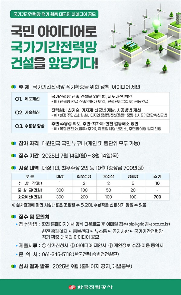 국가기간 전력망 적기 확충 대국민 아이디어 공모 포스터. /한국전력공사