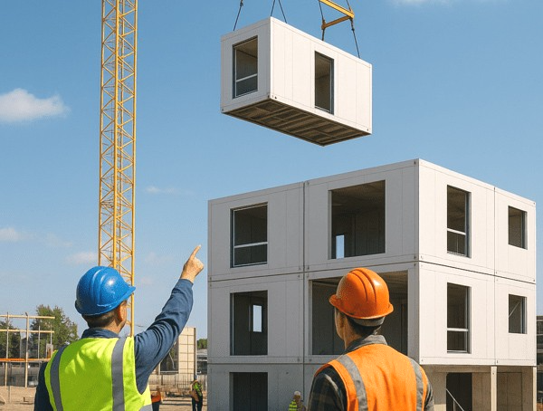 건설업계가 인력 고령화와 탄소중립 과제에 대응하기 위해 모듈러 건설에 주목하고 있다./인공지능 이미지 생성