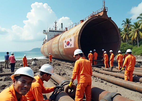 국내 주요 해운사들이 가스(LNG) 운반선 8척을 해체했다. 이들 선박 대다수가 방글라데시·인도 등 서남아시아 해변가에서 원시적 방식으로 해체되는 것으로 알려졌다./인공지능 생성 이미지