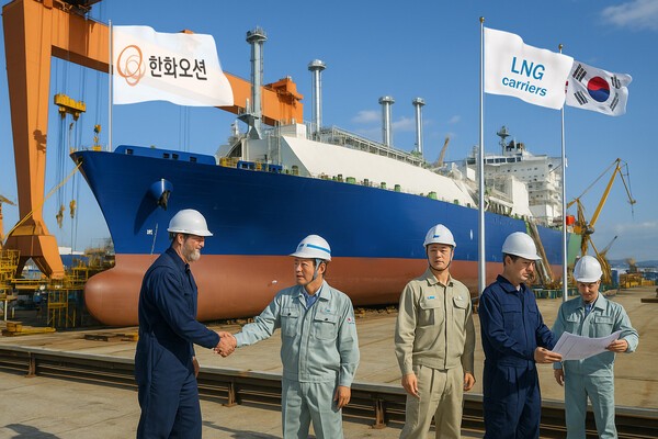 한화오션이 2025년 2분기 사상 최대 실적을 달성하며 조선업계 ‘턴어라운드(개선)의 아이콘’으로 떠올랐다./인공지능 생성 이미지