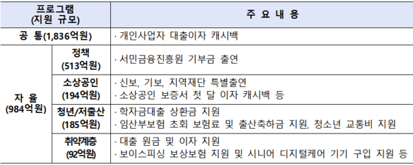 우리은행이 지난해부터 올해 상반기까지 총 2820억원의 민생금융을 지원했다.민생금융 프로그램 지원 내용./우리은행