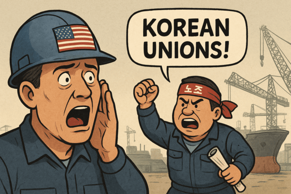 한국이 1500억달러(약 207조원)를 투자해 미국 조선업 부활에 나서는 ‘마스가(MASGA)’ 프로젝트가 순항하는 듯 보이지만, 수면 아래에선 예상치 못한 ‘인적 자원’ 문제가 발생했다./인공지능 생성 이미지