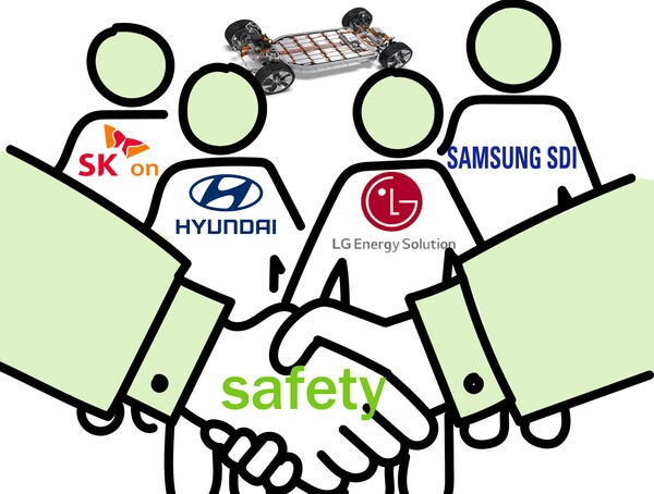 국내 대표 완성차 기업과 배터리 3사가 손잡고 더 안전한 전기차 개발에 나섰다./그린포스트코리아 그래픽, 픽세베이 이미지