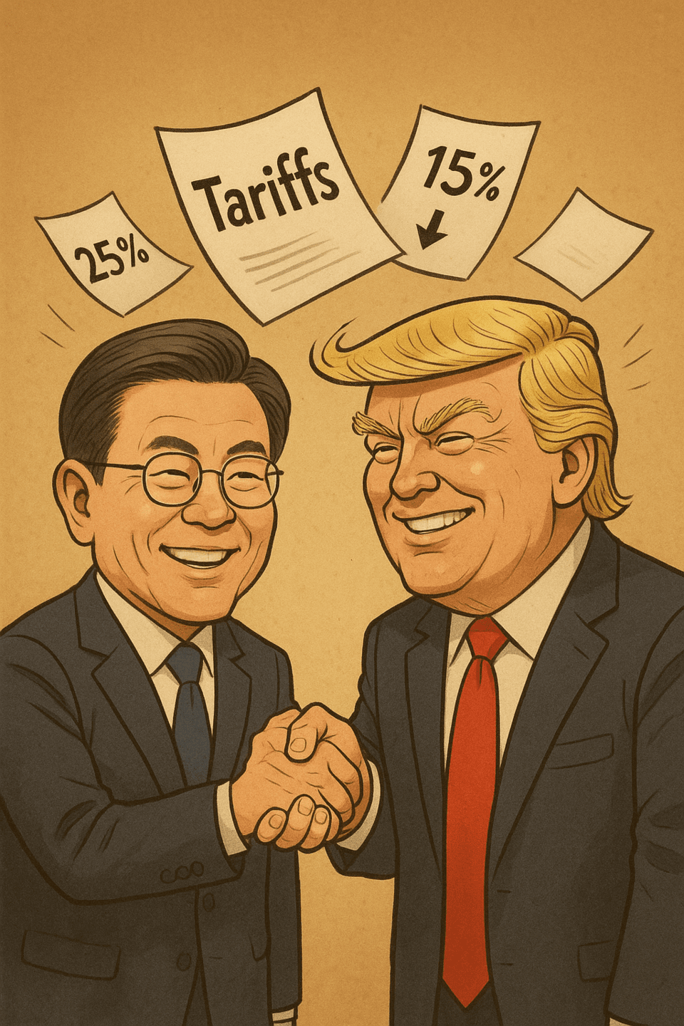 오는 25일 첫 정상회담을 갖는 이재명 대통령과 도널드 트럼프 미국 대통령. 한미관세협상의 이행과 세부조정이 이번 회담의 핵심이 될 것으로 전망되고 있다. /인공지능 생성 이미지