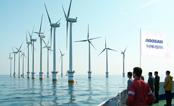 올 상반기 해상풍력 공공주도형 부문에서 선정된 4개 사업 중 3곳이 두산에너빌리티의 10MW 대형 터빈 도입한다./그래픽=그린포스트코리아, 이미지=인공지능