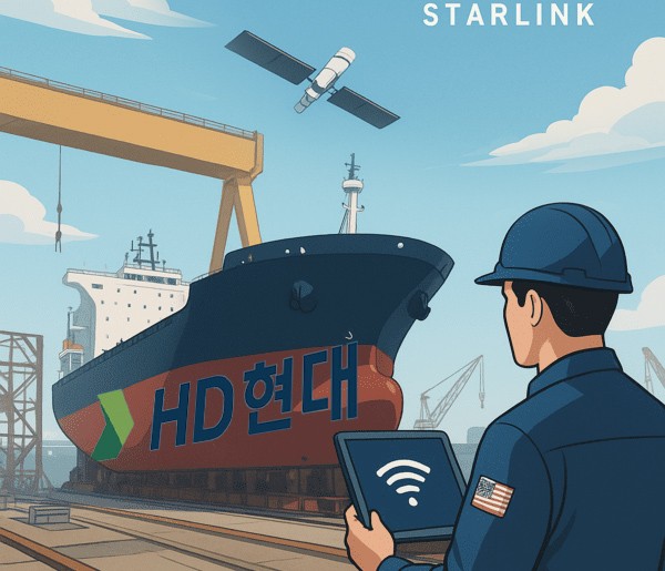 HD현대가 조선업계 역사상 처음으로 스페이스X의 저궤도 위성통신망 ‘스타링크(Starlink)’를 전면 도입하기로 했다./인공지능 생성 이미지